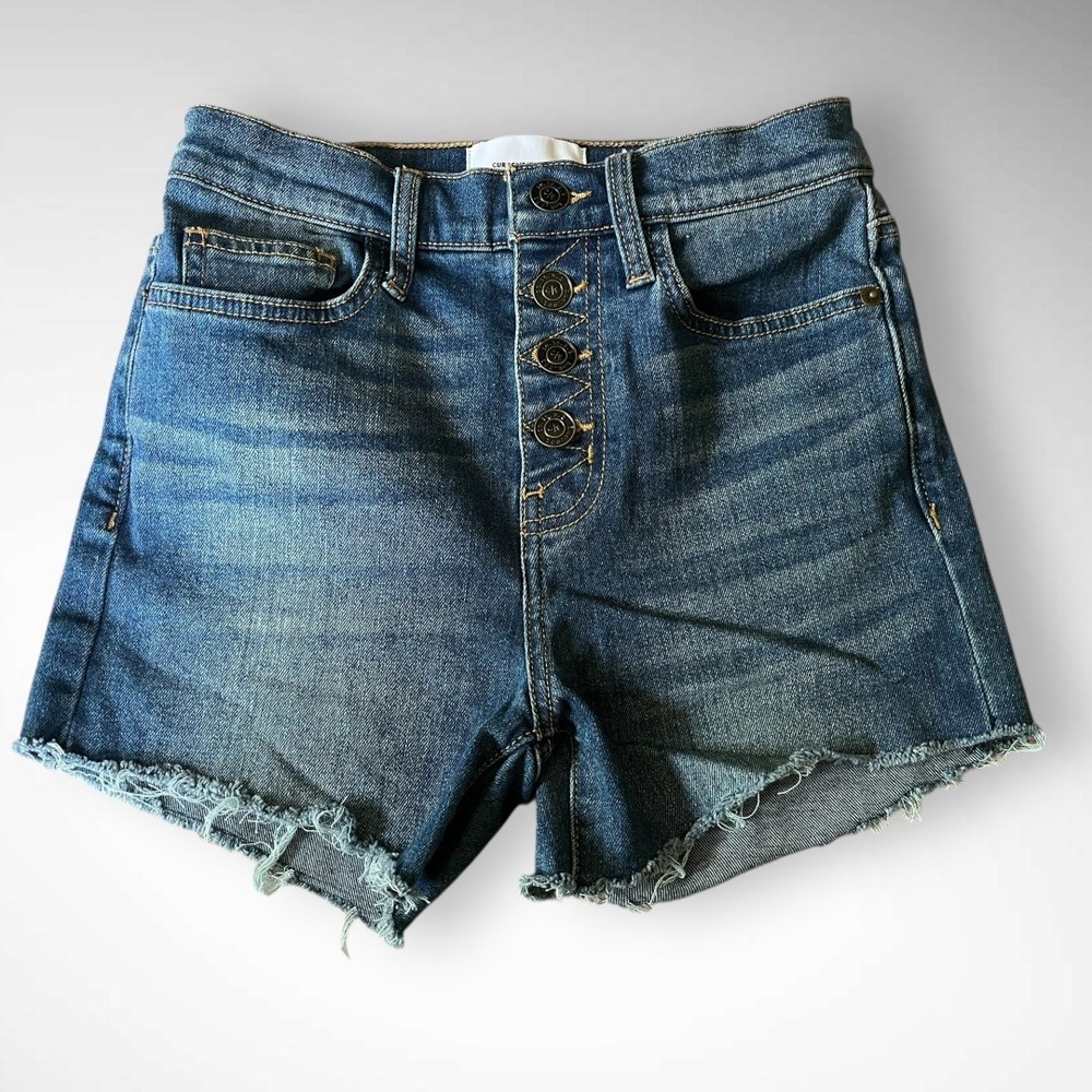 CURRENT/ELLIOTT Women's Mid Rise Exposed Button Fly Cut Off Denim Shorts | EUC